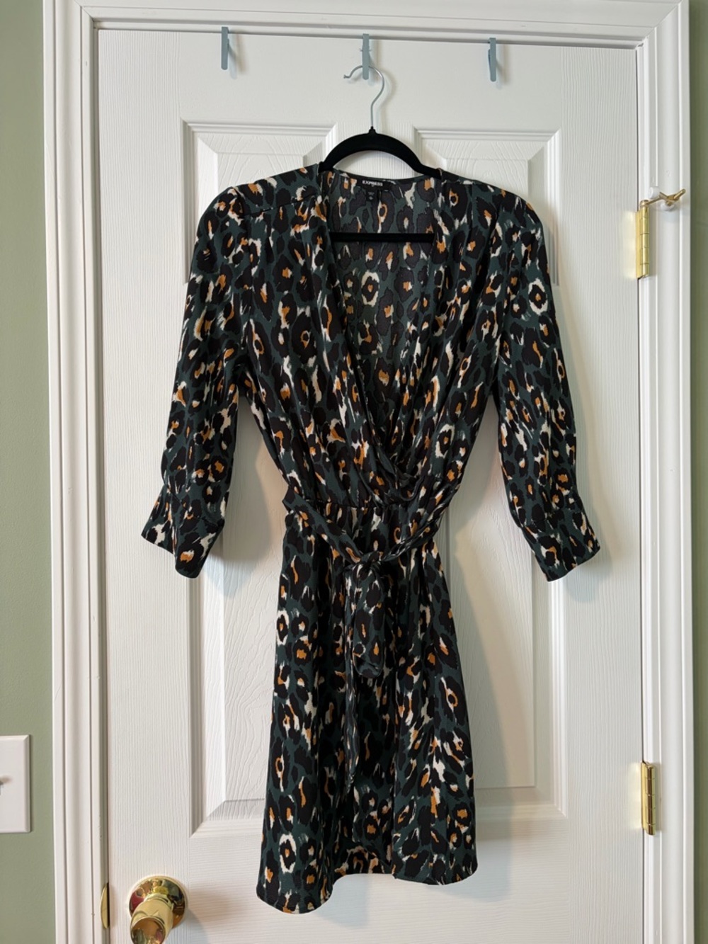 Express Black Leopard-Print Wrap Mini Dress